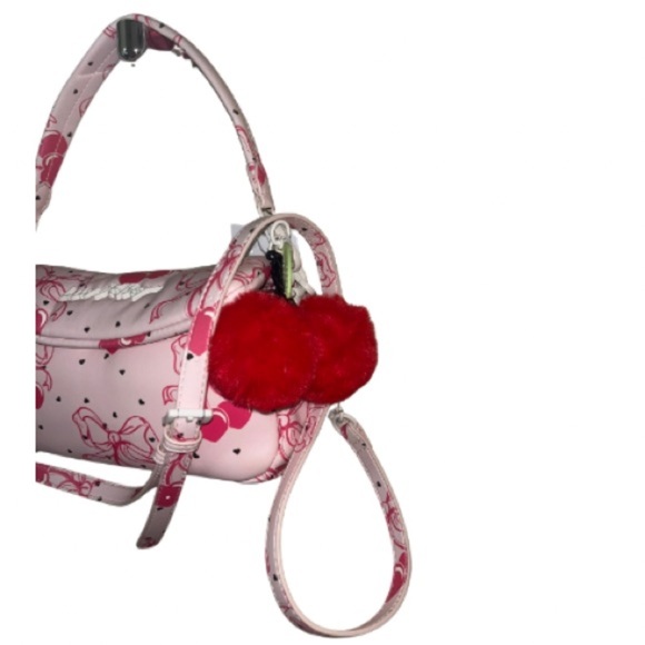 Betsey Johnson Cherry Berry Bow Pom
Top Handle Satchel Bag Crossbody Puffer - Picture 4 of 8